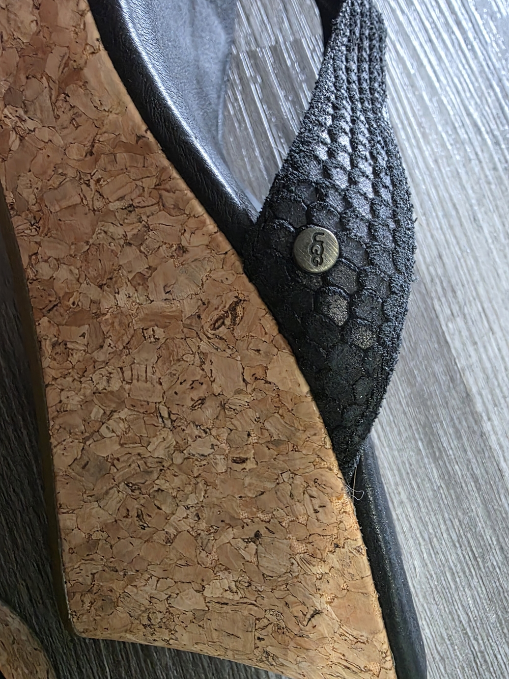UGG Black Cork Wedge Thong Sandals